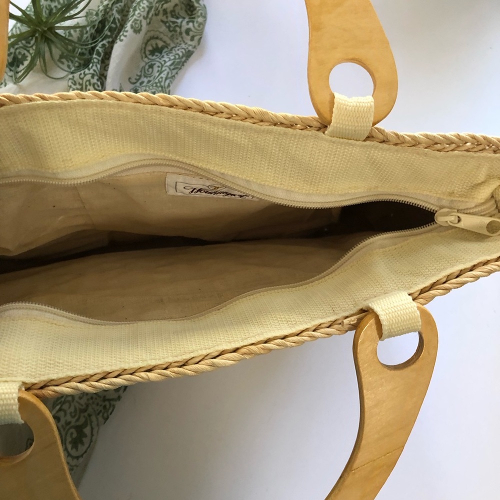 Worthington Straw Taffeta Purse Wood Handles - Picture 5 of 8